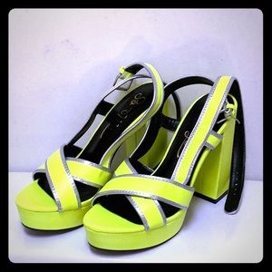 Open toed neon green thick heels